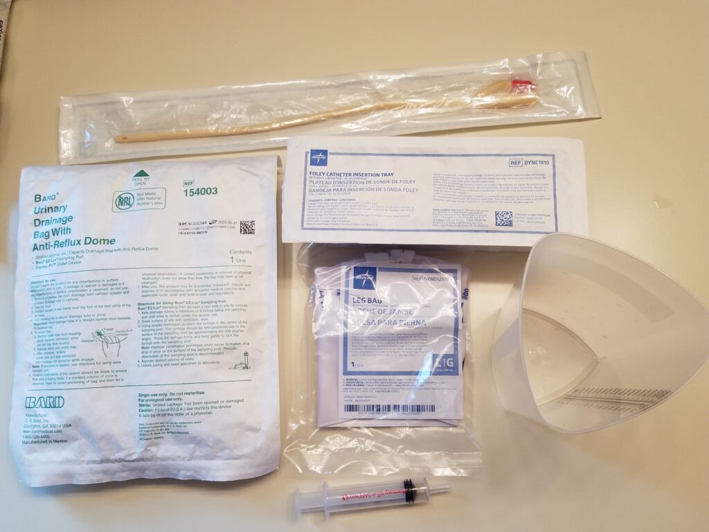 Urinary catheter tube and bag.